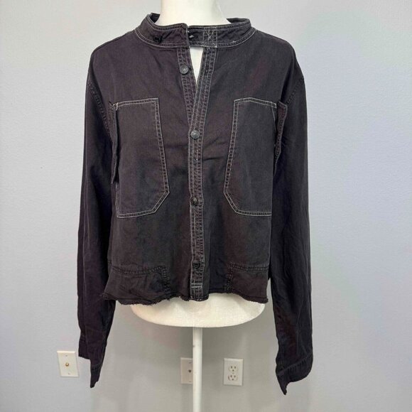 Free People Tops - Free People We The Free Cropped Moto Bomber Shirt Relaxed Fit Washed Black Sz XL